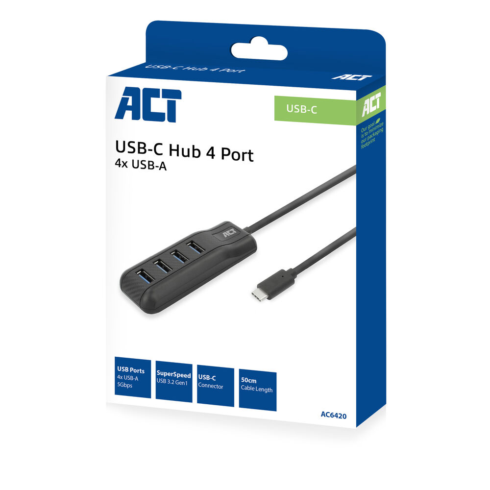 ACT USB-C hub 3.0, 4 poorts USB-A